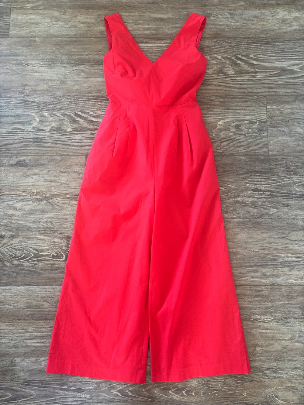 J Crew Red Sleeveless V-Neck Wide-Leg Jumpsuit with Waist Tie Women's Size 2
